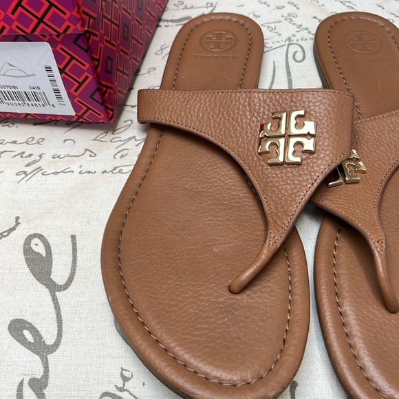 Tory Burch Jolie Flat Thong/ Tumbled Leather/ Royal Tan/size 9.5 used - Picture 3 of 5